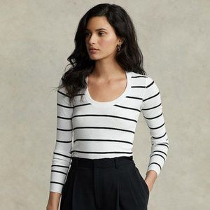 NWOT - Polo by Ralph Lauren Long Sleeve Striped Scoop Neck Top, Size L